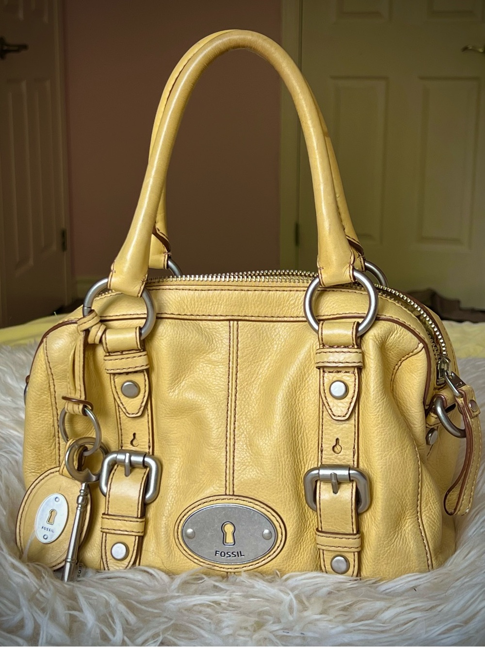 Y2K Fossil Maddox Yellow Leather Satchel